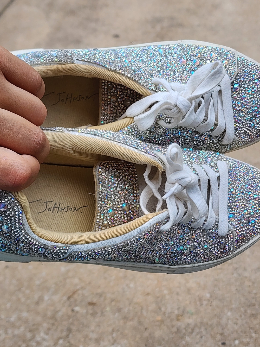 Betsey Johnson Sidny Silver Crystal Embellished Women's Lace-Up Sneakers